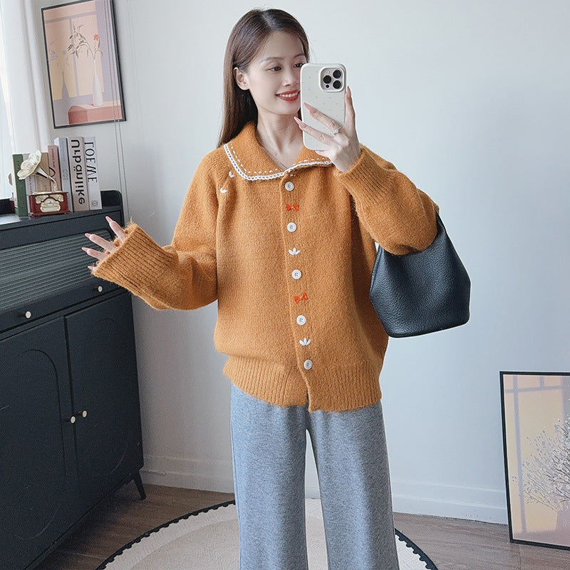Collar lace edged sweater