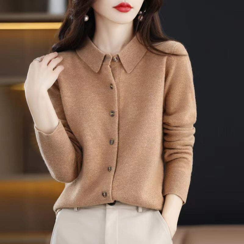 Oversized Knit Polo Collar Long Sleeve Pullover Sweater
