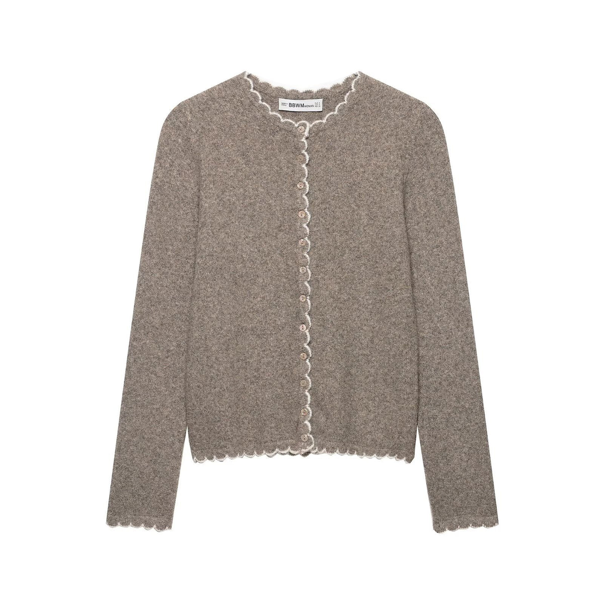 Long Sleeve Knit Cardigan Jacket with Lace Trim and Button Closure