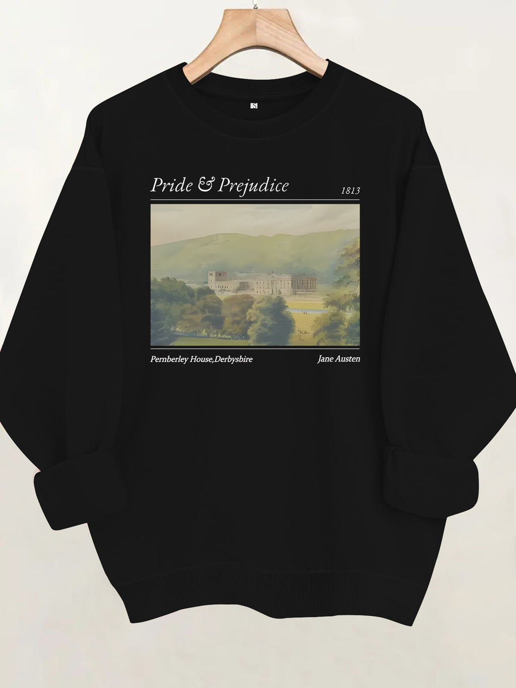 Pride and Prejudice Printed Round Neck Velvet Hoodie