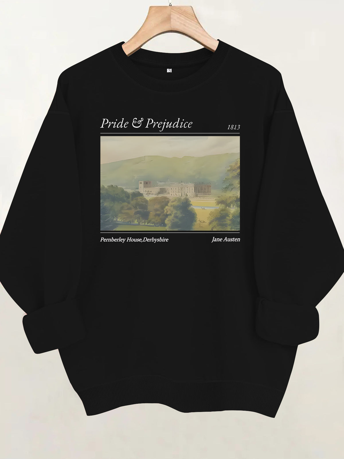 Pride and Prejudice Printed Round Neck Velvet Hoodie