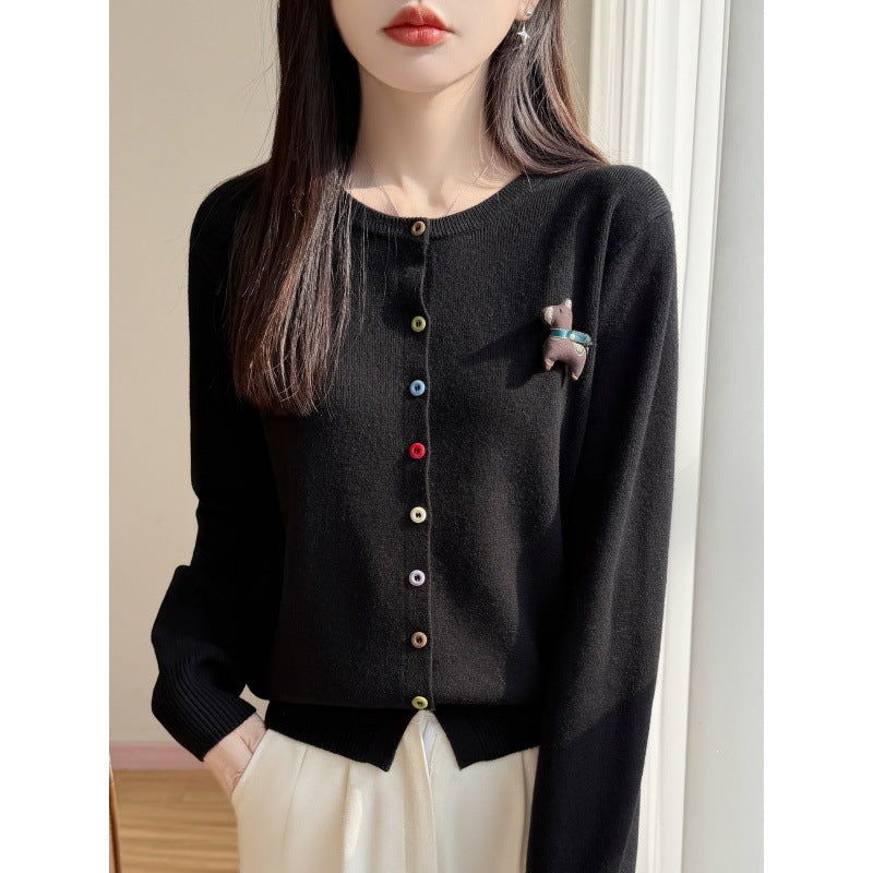 Women's Loose Long Sleeve Round Neck Knit Cardigan