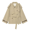 Flip collar double breasted waistband windbreaker jacket