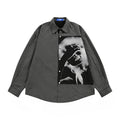 Men's Dark Hip-Hop Loose Face Print Vertical Stripes Long Sleeve Collared Shirt