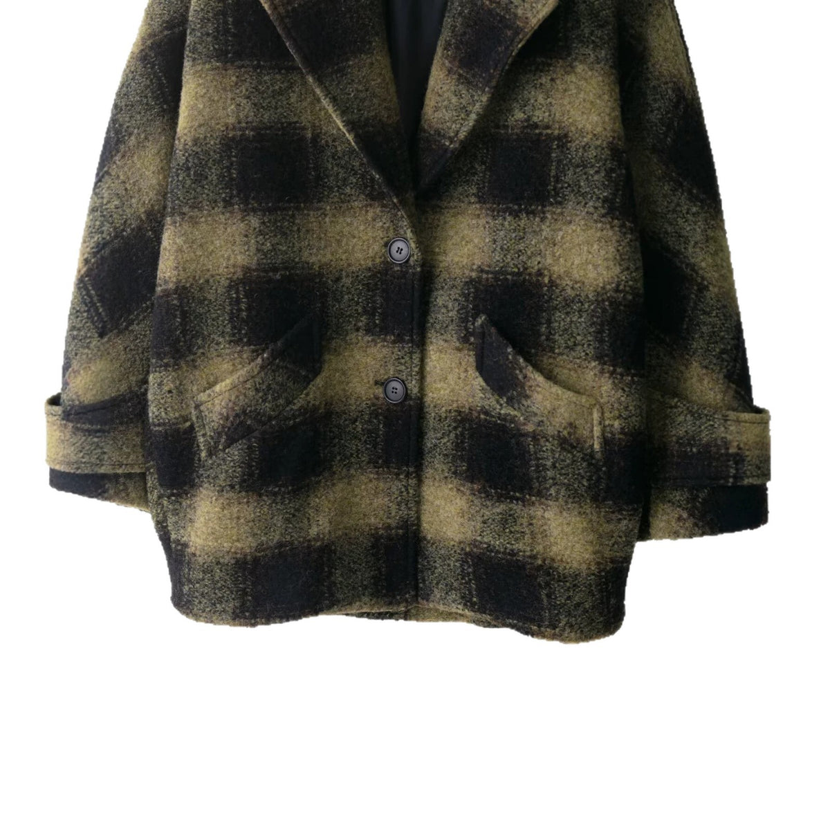 Casual Large Plaid Long Sleeve Woolen Mid-Length Coat