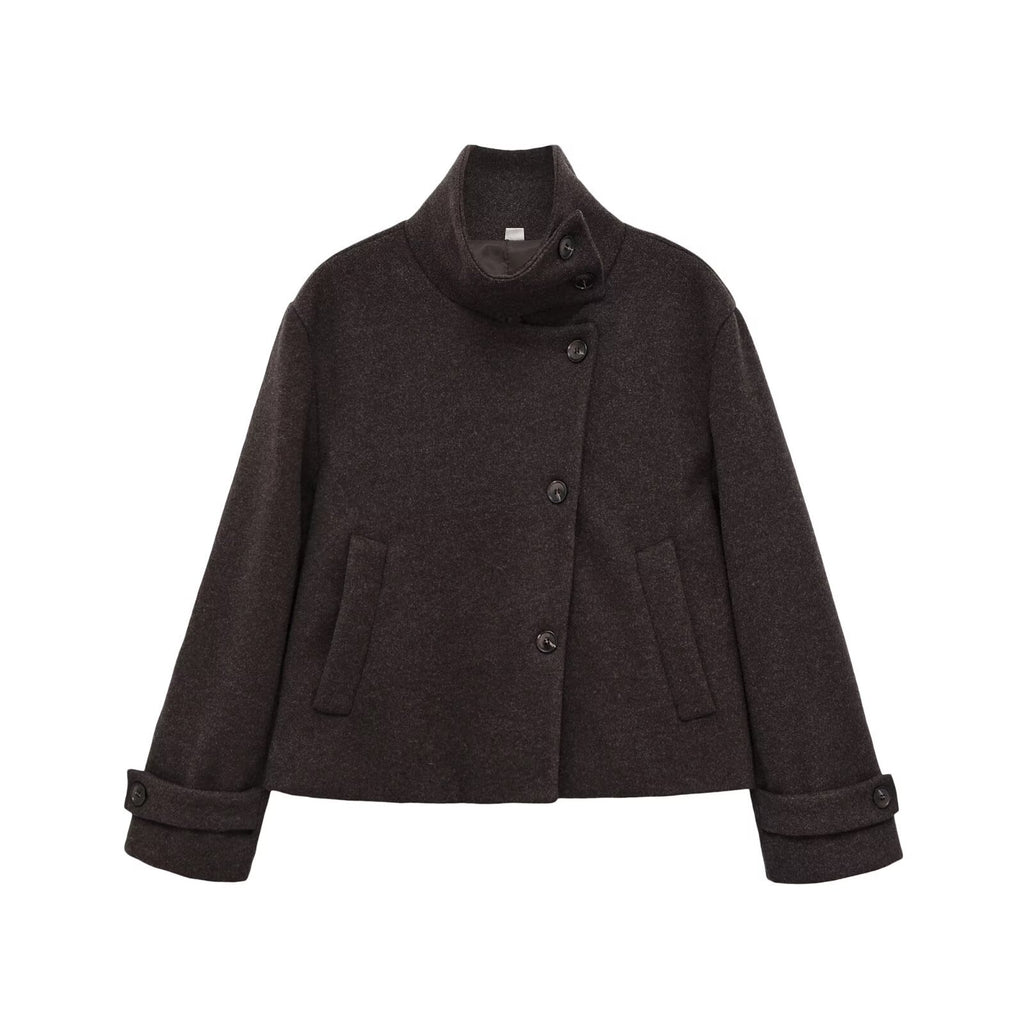 Versatile solid color long sleeved stand up collar jacket
