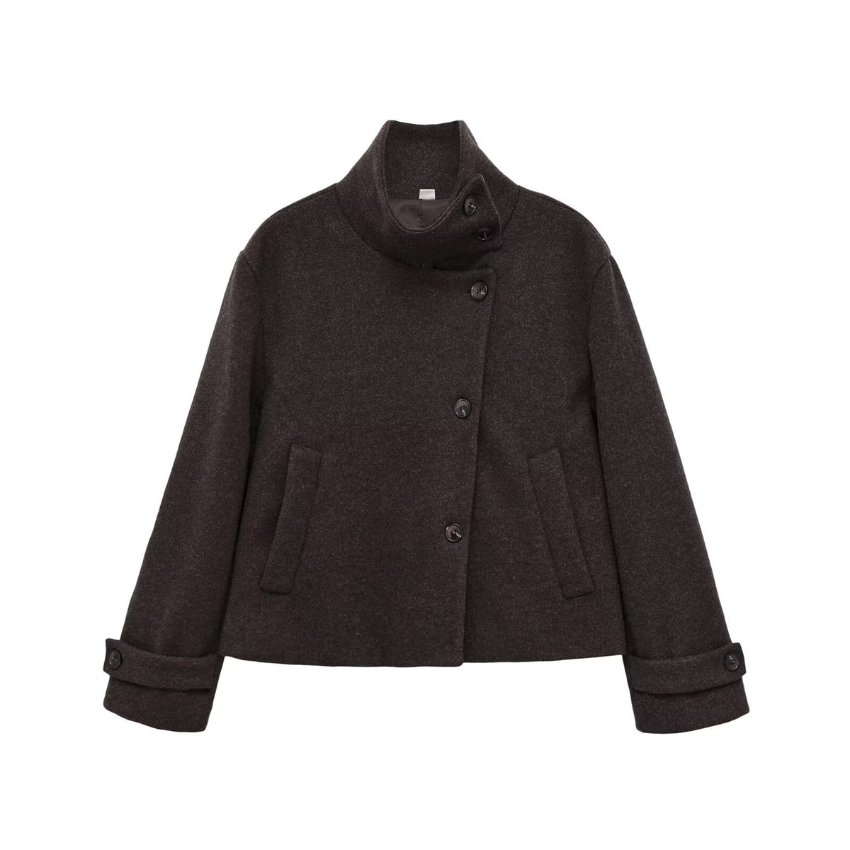 Versatile solid color long sleeved stand up collar jacket