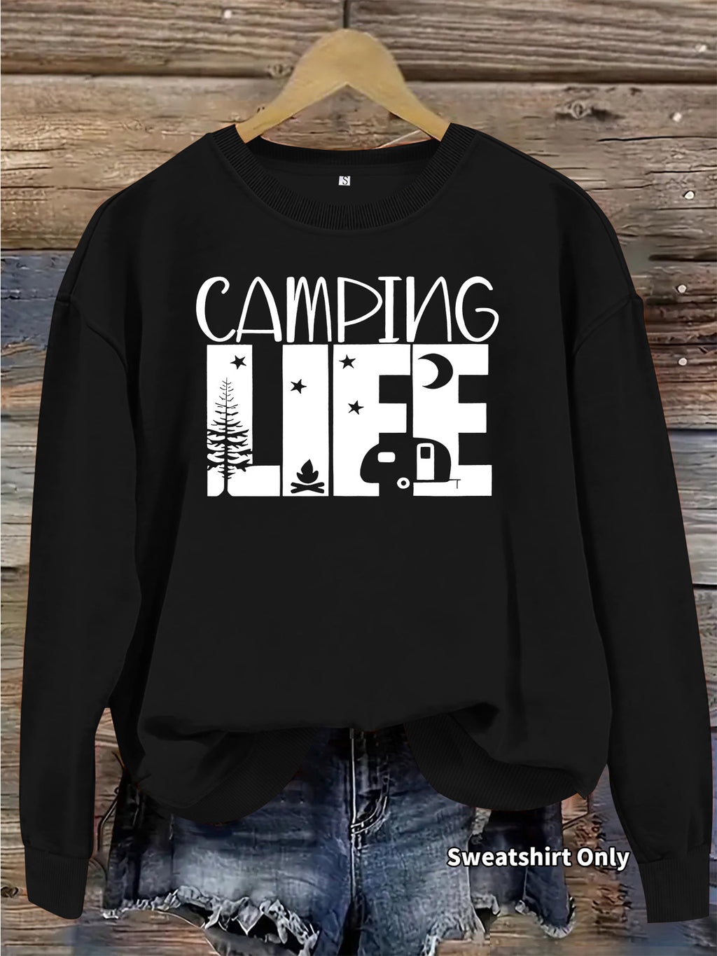 Round neck shirt with star moon letter print hoodie