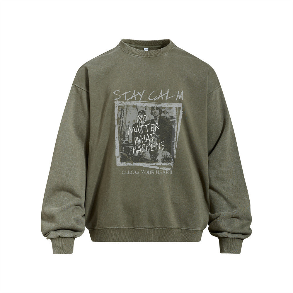 Men's Vintage Streetwear Oversized Crewneck Sweatshirt with Character Graphic Print