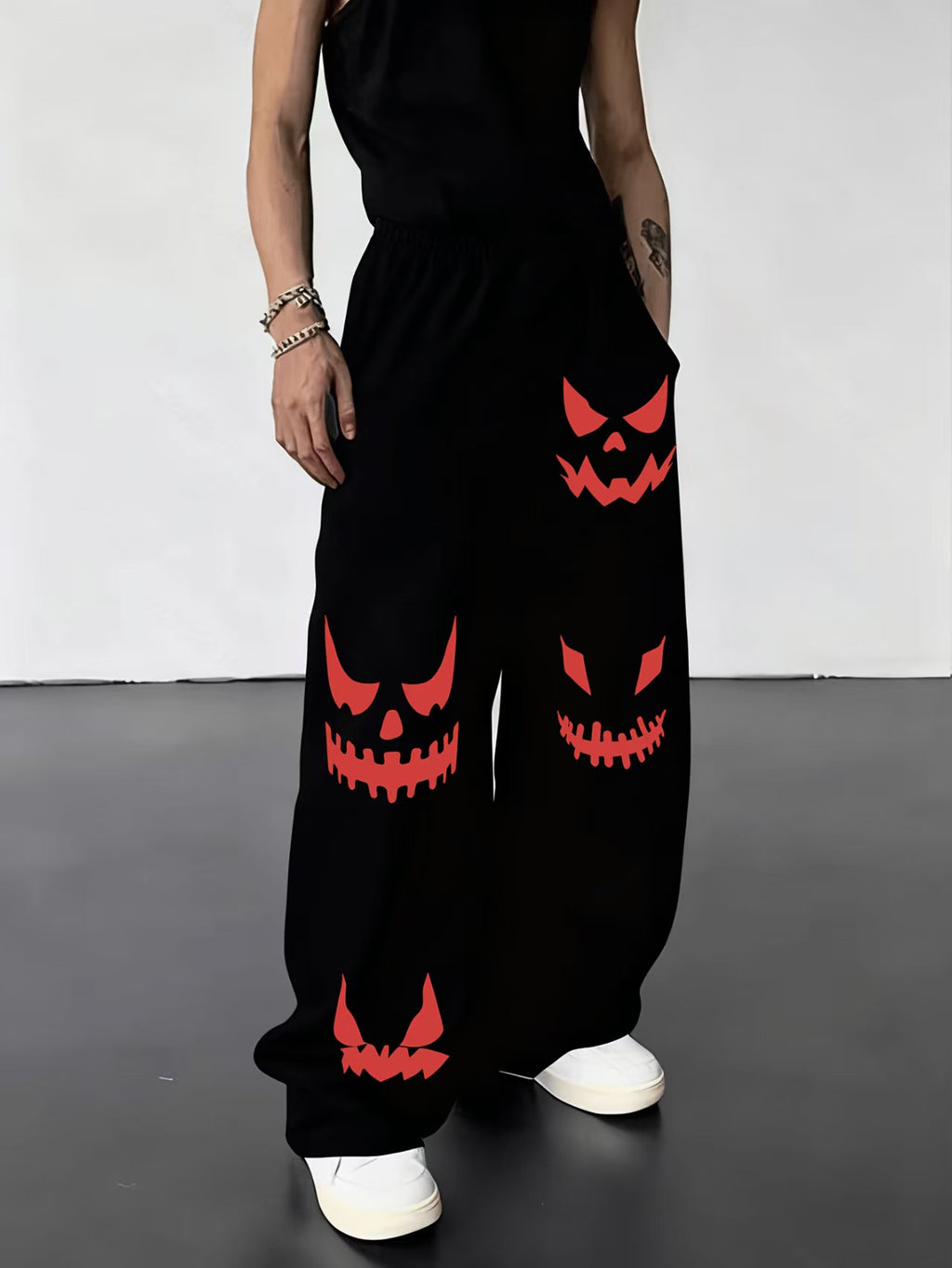 Dark Gothic Letter Print Loose Wide-leg Drawstring Unisex Sweatpants