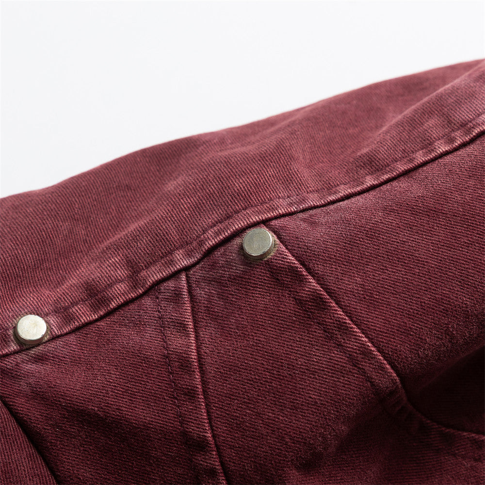 Men's Deconstructive Workwear Snowflake Wash Long Sleeve Aviation Button Stand Collar Relaxed Fit Denim Jacket
