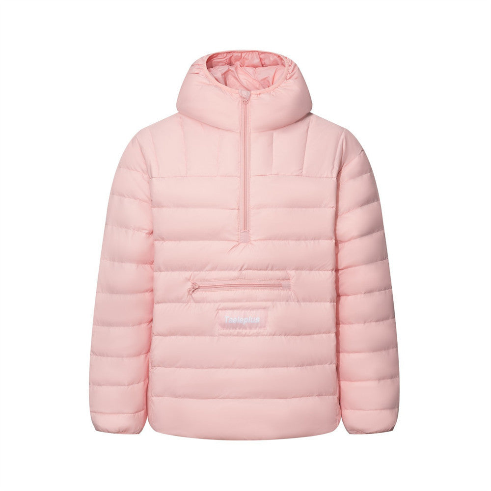 Men's Trendy Loose Quilted Half Zipper Hooded Down Puffer Jacket