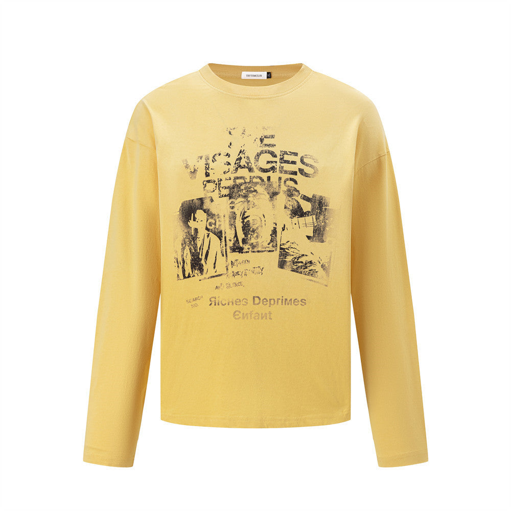 Retro Distressed Character Print Long Sleeve Round Neck T-Shirt