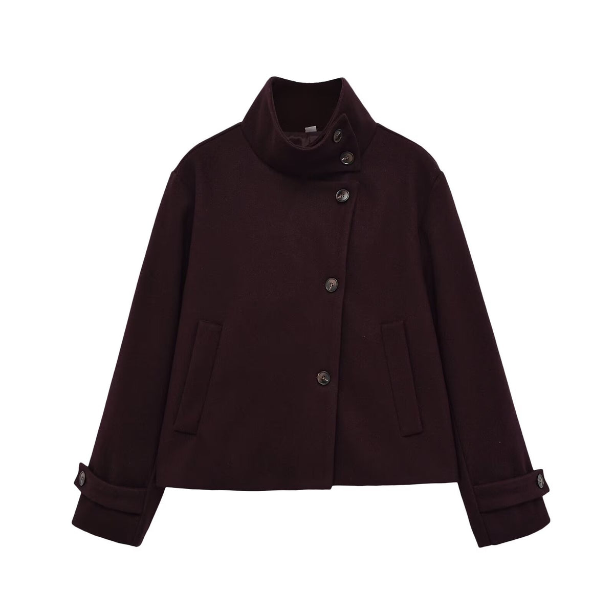 Versatile solid color long sleeved stand up collar jacket