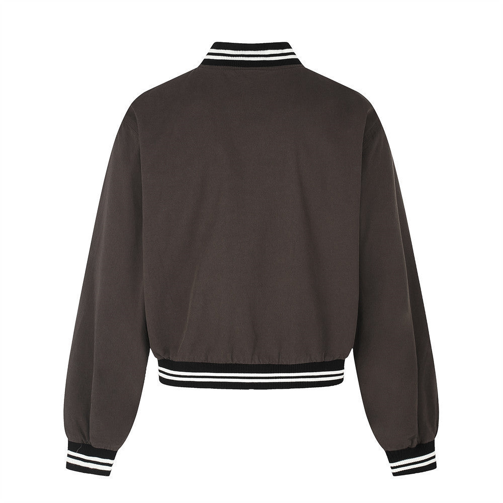 Men's Streetwear Vibe Zipper Stand Collar Cropped Loose Fit Baseball Jacket