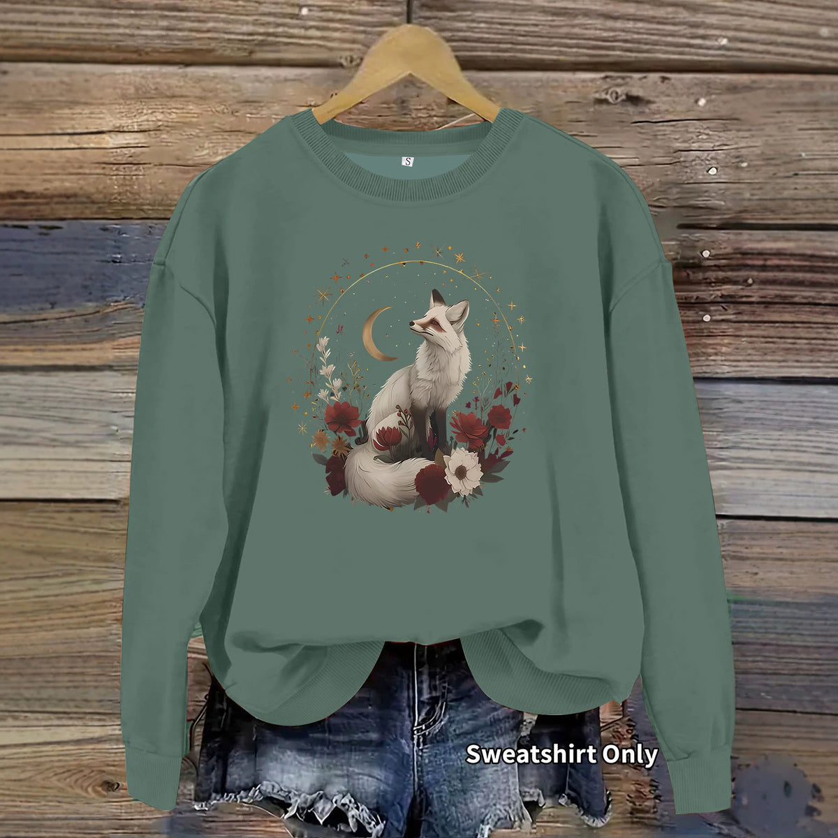 White fox print base long sleeved fleece sweatshirt