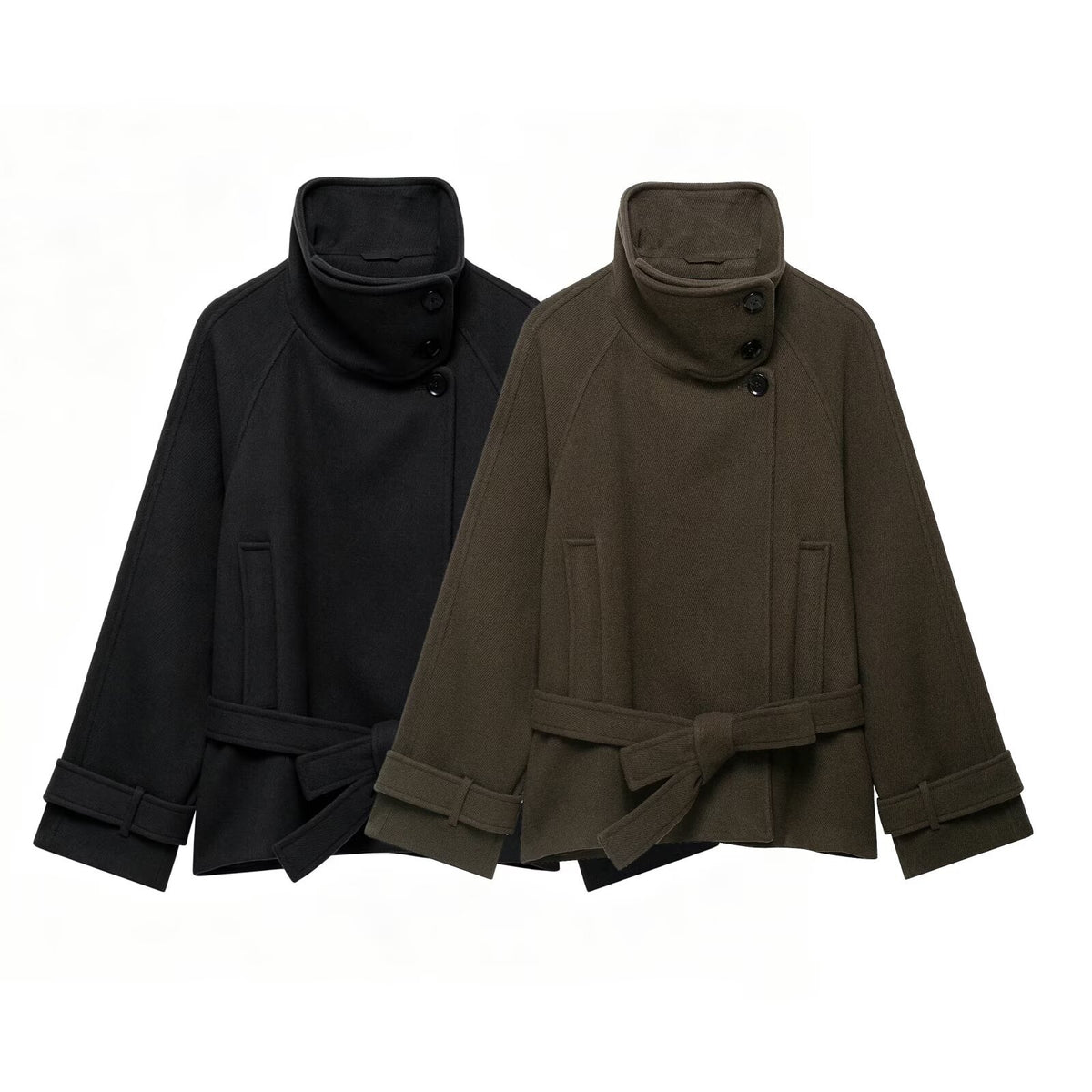 Women's minimalist stand up collar coat
