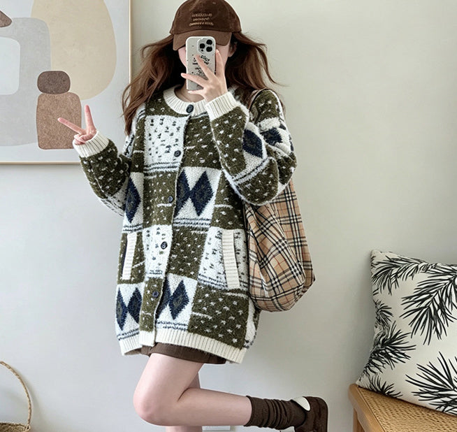 Round neck cardigan sweater for women