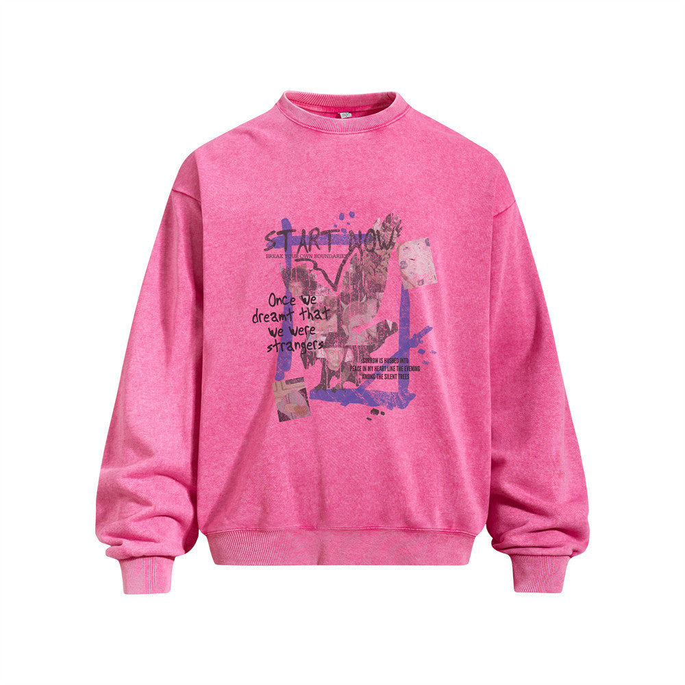 Men's Vintage Graffiti Letter Print Long Sleeve Crew Neck Hoodie