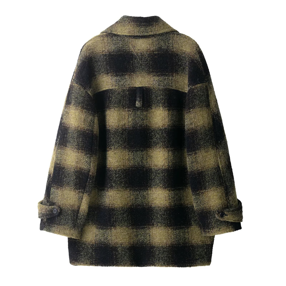 Casual Large Plaid Long Sleeve Woolen Mid-Length Coat