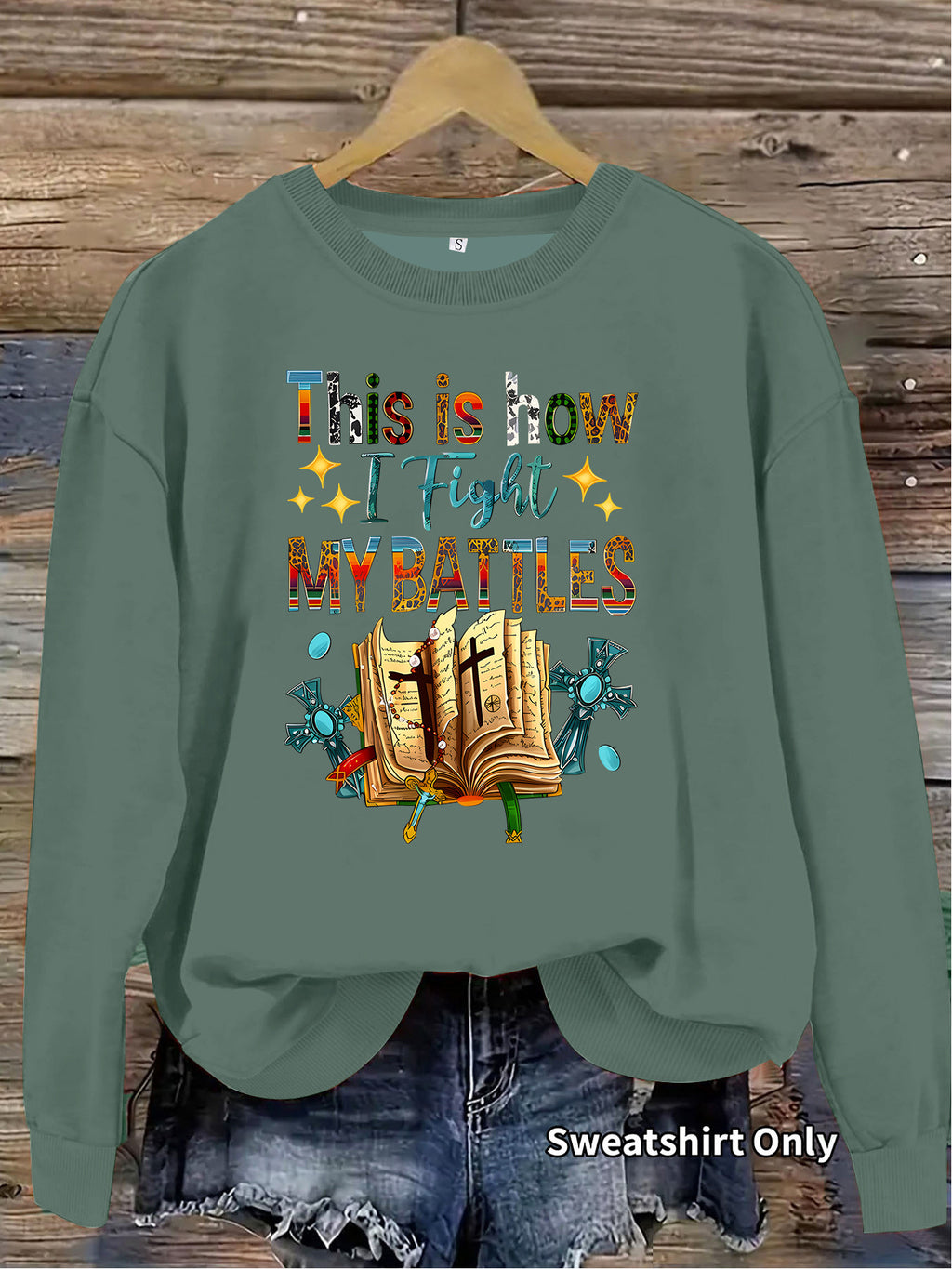 Letter pattern printed round neck fleece hoodie