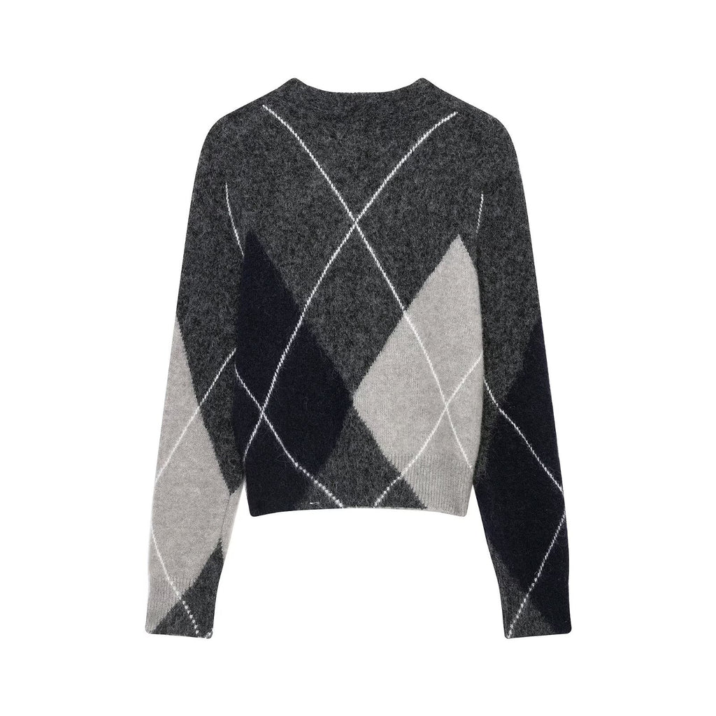 Diamond Quilted Pattern Pullover Short Sweater for Women