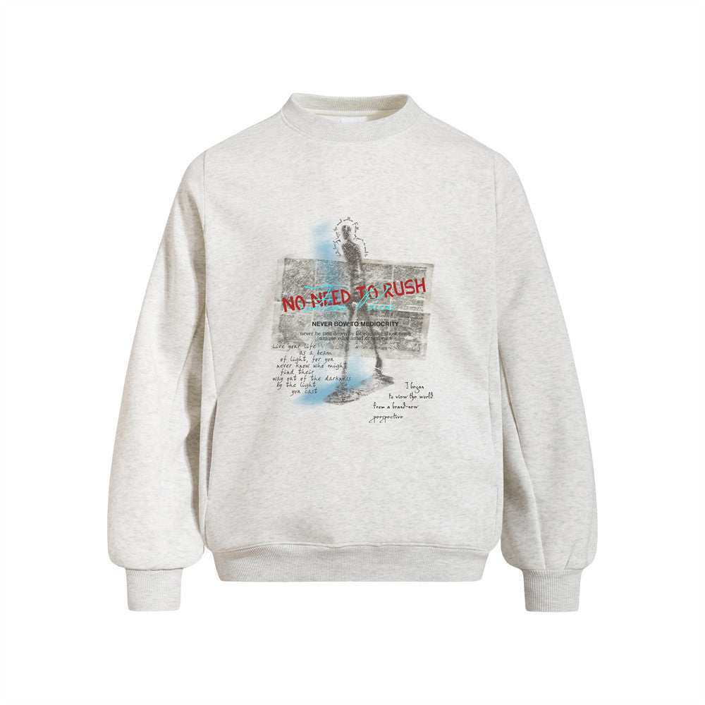 Vintage Blurred Silhouette Print Loose Crewneck Sweatshirt Men