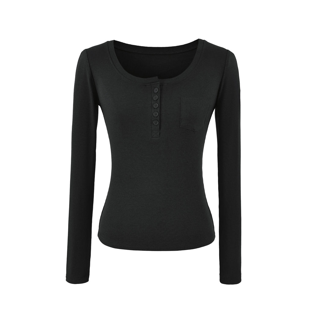 Minimalist Slim Fit Long Sleeve U-Neck T-Shirt