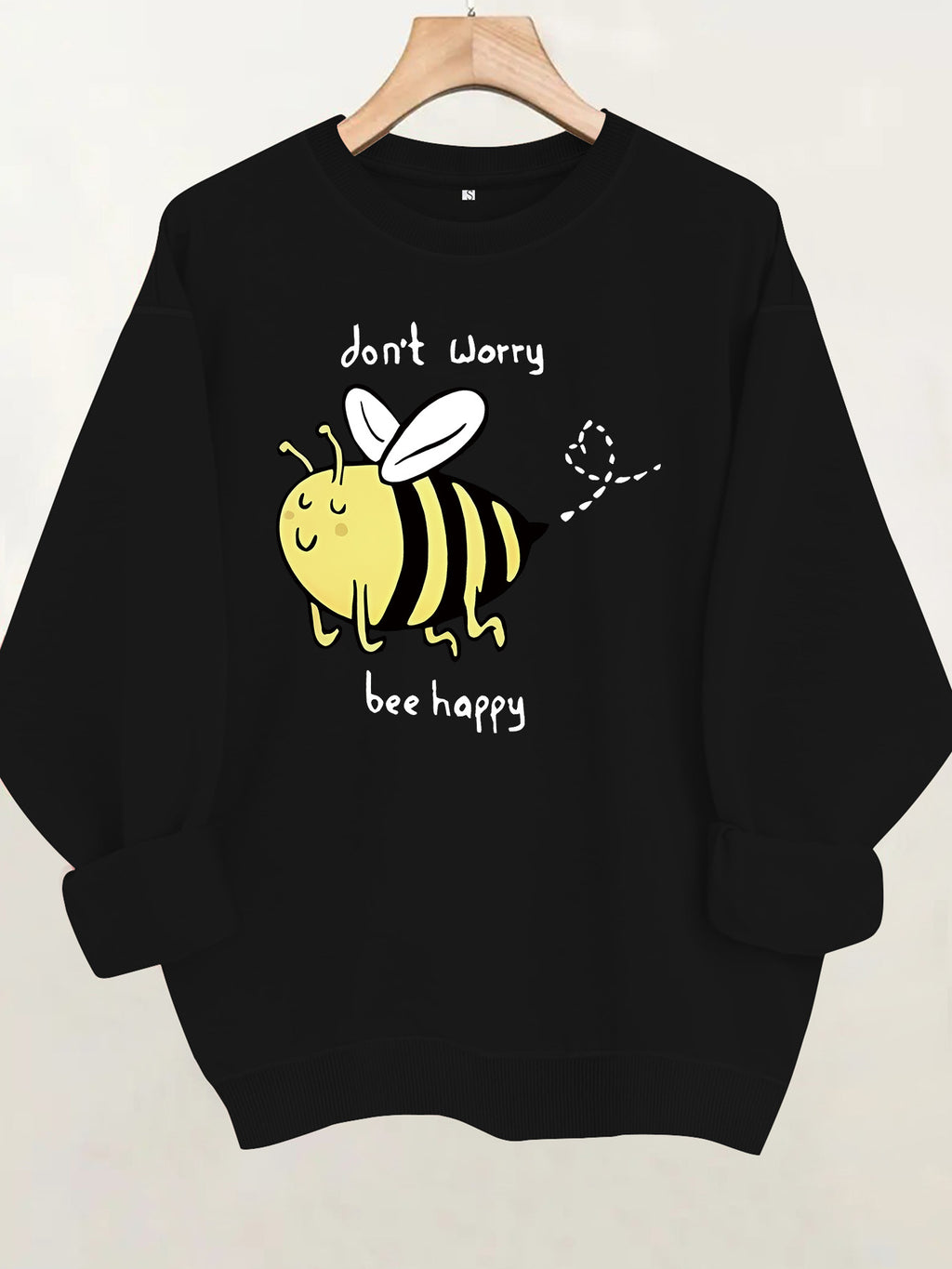 Bee pattern printed round neck fleece hoodie