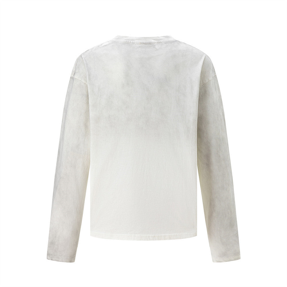 Retro Distressed Character Print Long Sleeve Round Neck T-Shirt