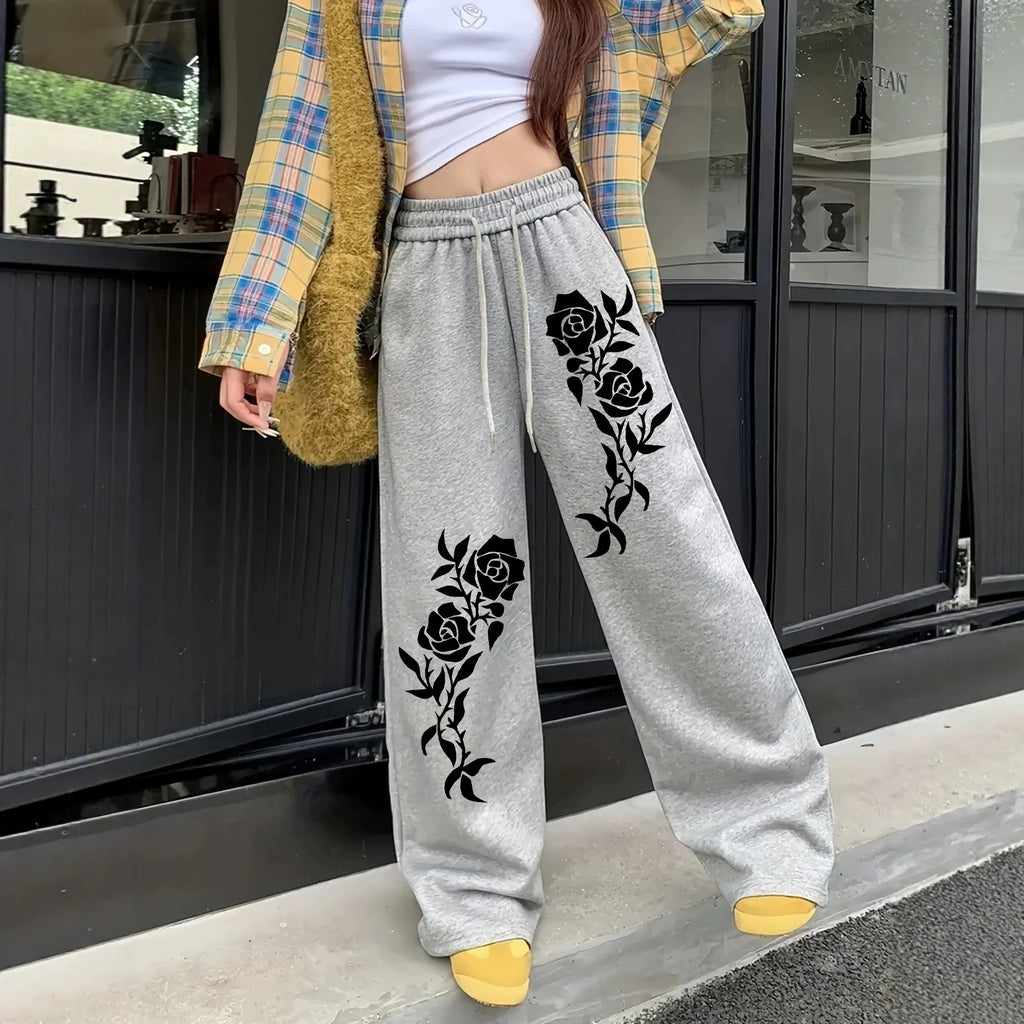 Print Wide Leg Drawstring Sweatpants
