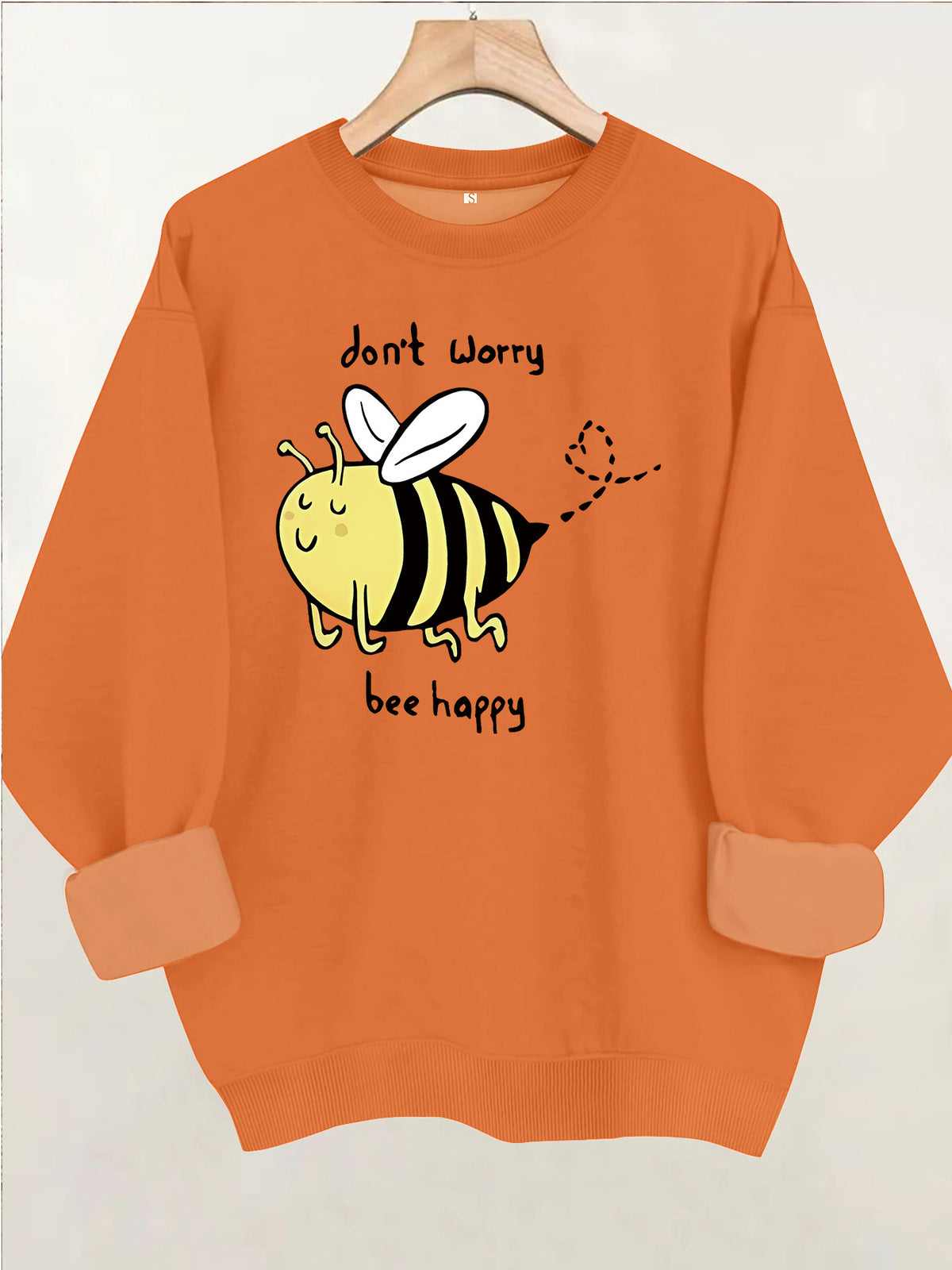 Bee pattern printed round neck fleece hoodie