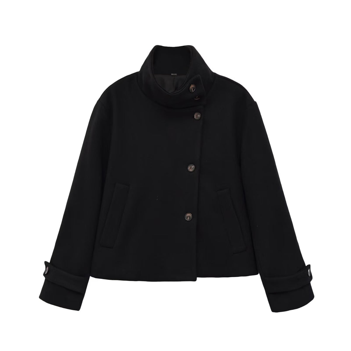 Versatile solid color long sleeved stand up collar jacket