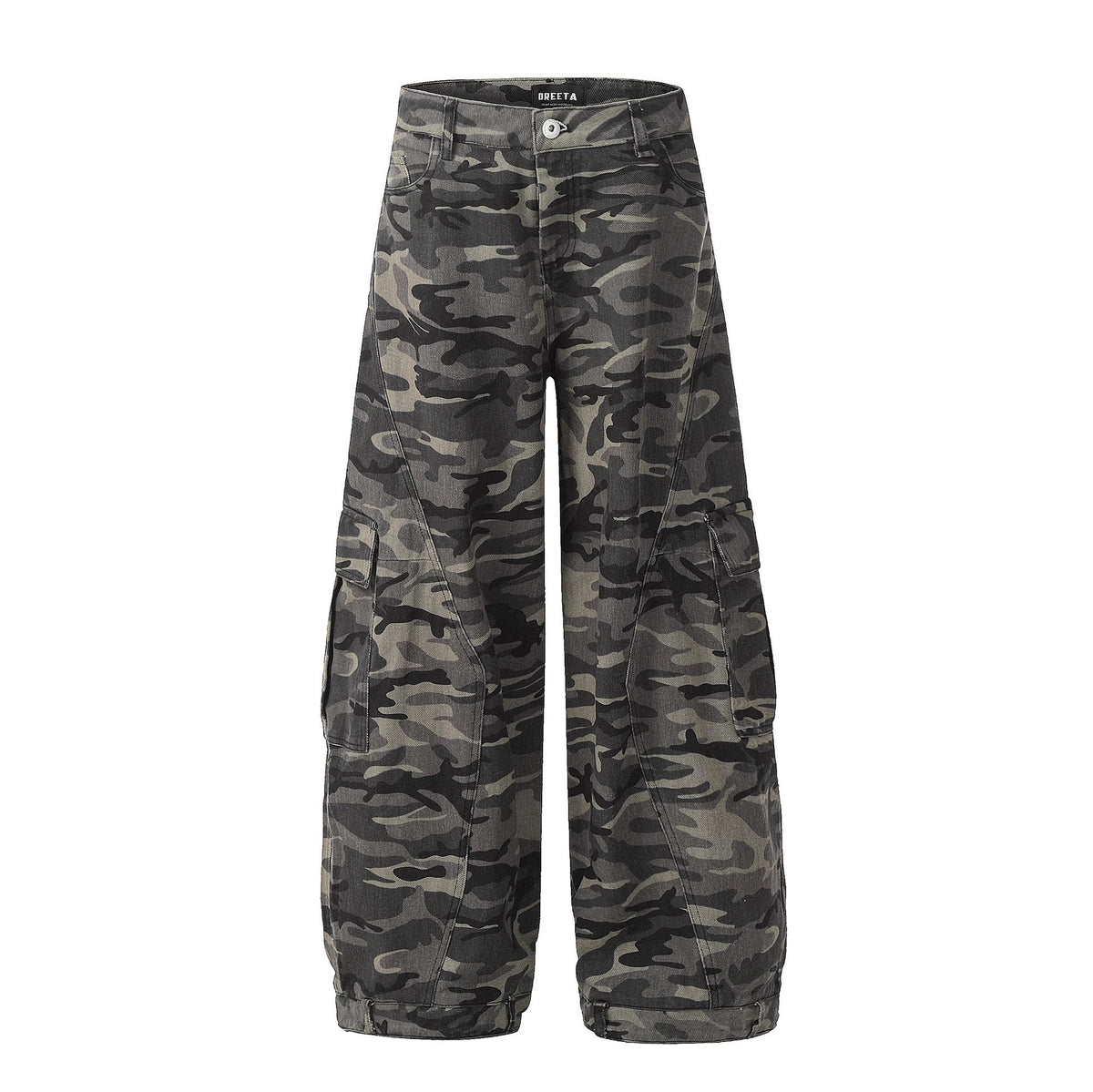 Camouflage Cargo Jeans Women Retro Multi-pocket Wide-leg Deconstructed Banana Knife Pants