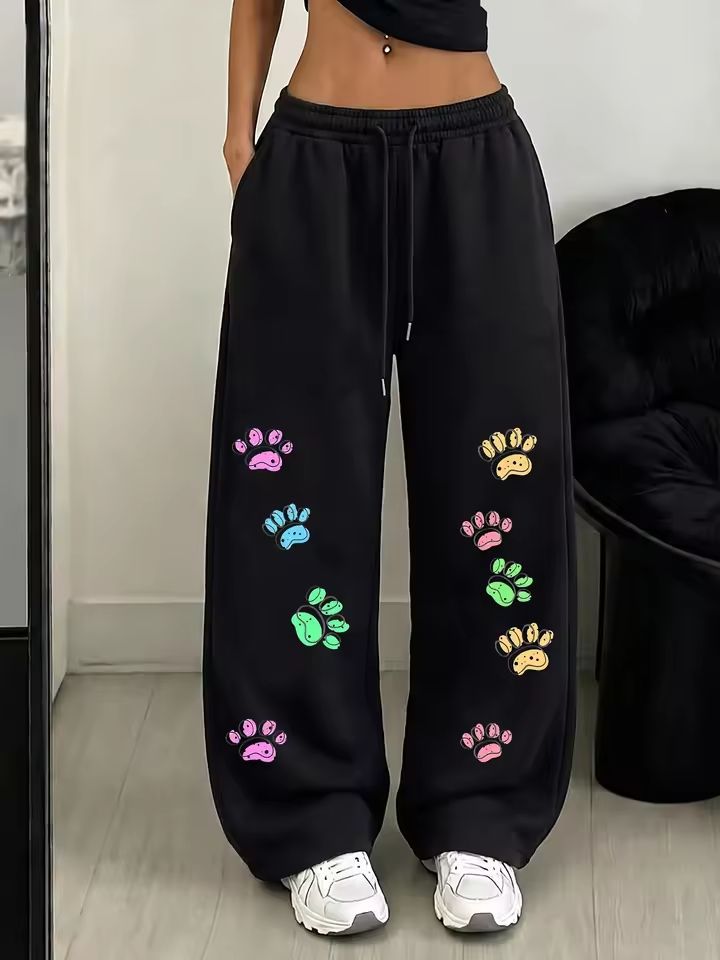 Print Wide Leg Drawstring Sweatpants