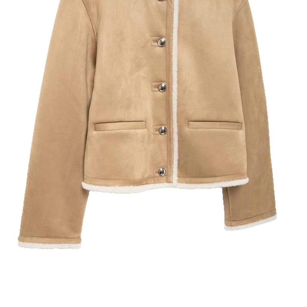 Faux Suede Reversible Round Neck Oversized Jacket