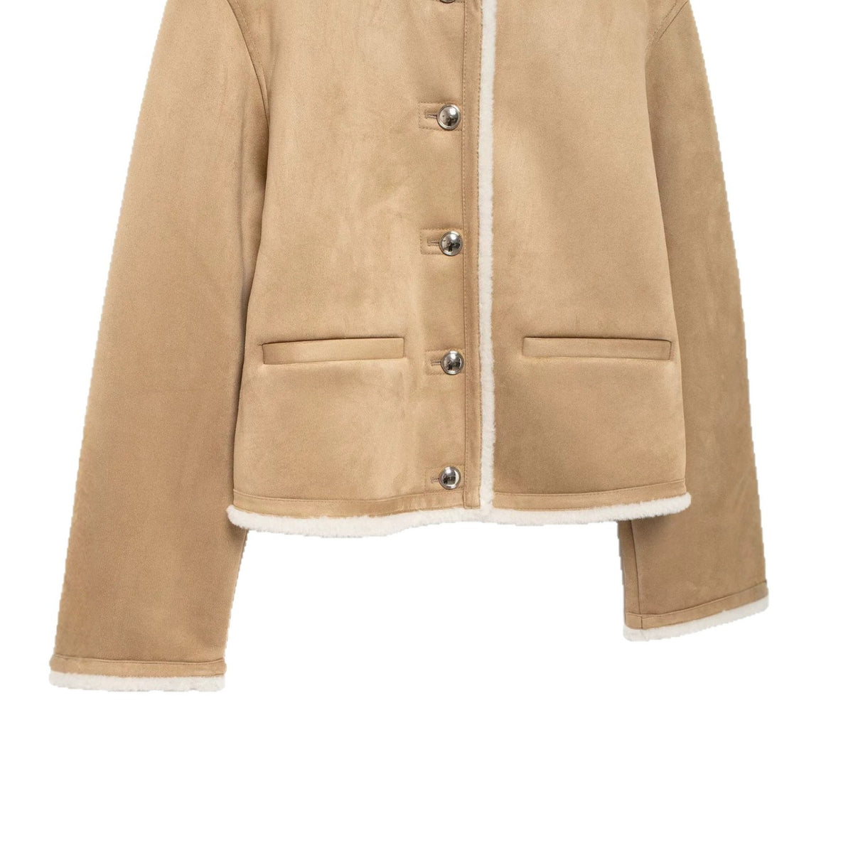 Faux Suede Reversible Round Neck Oversized Jacket