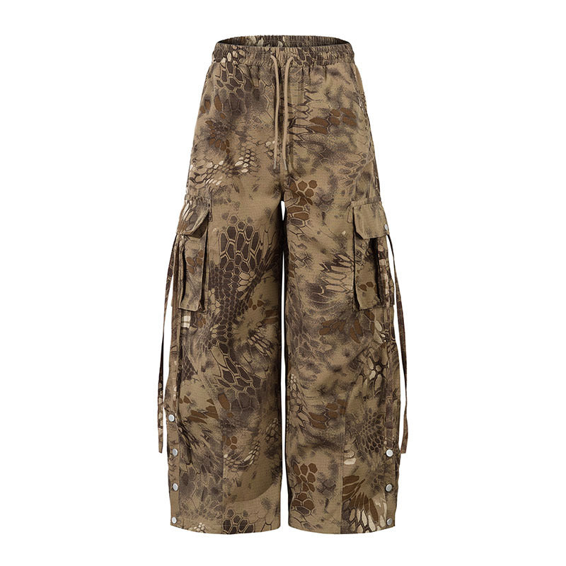 Loose Fit Cargo Trousers Snake Pattern Camouflage Multi-Pocket Wide Leg Casual Pants for Men and Women