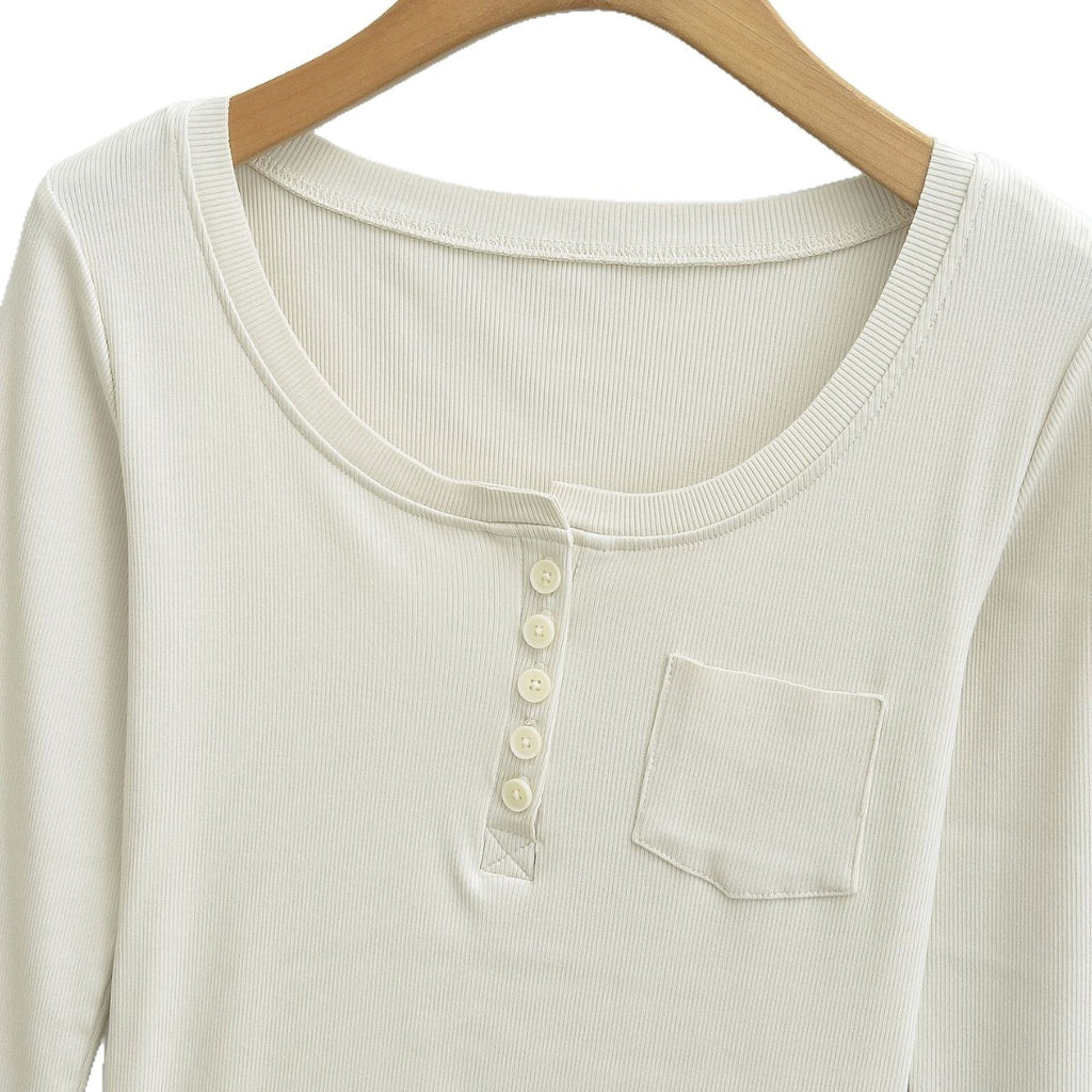 Minimalist Slim Fit Long Sleeve U-Neck T-Shirt