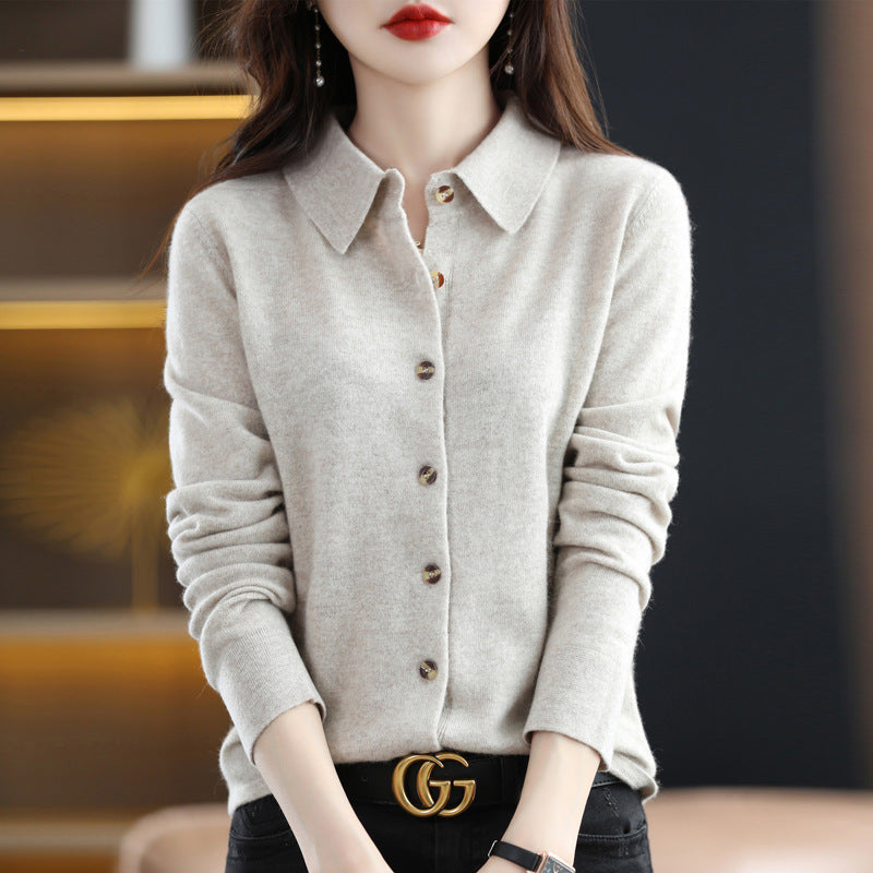 Oversized Knit Polo Collar Long Sleeve Pullover Sweater