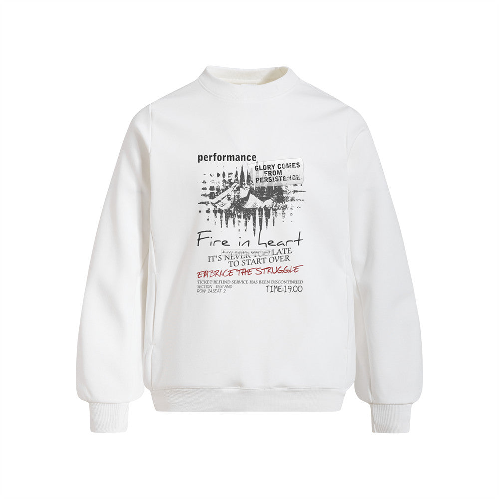 High Street Human Silhouette Abstract Print Crew Neck Long Sleeve Loose Fit Pullover Sweatshirt for Men