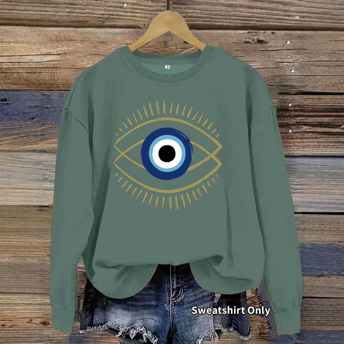 Devil's Eye print loose fleece hoodie
