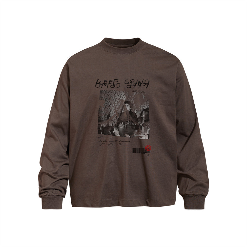 Hip Hop Character Print Long Sleeve Crew Neck Casual T-Shirt