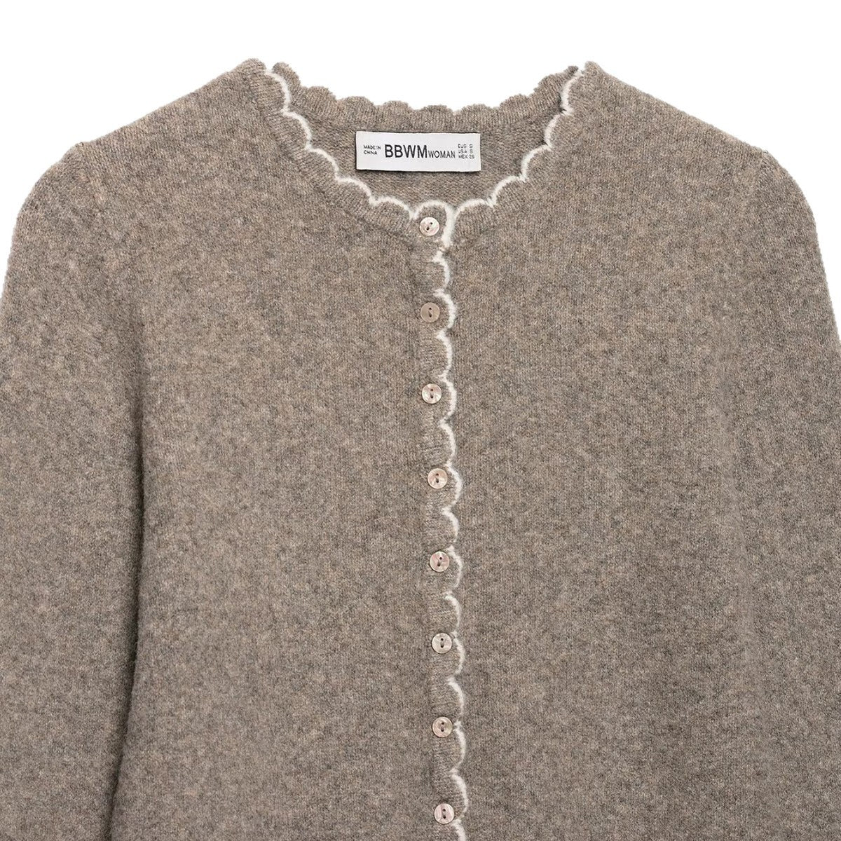 Long Sleeve Knit Cardigan Jacket with Lace Trim and Button Closure