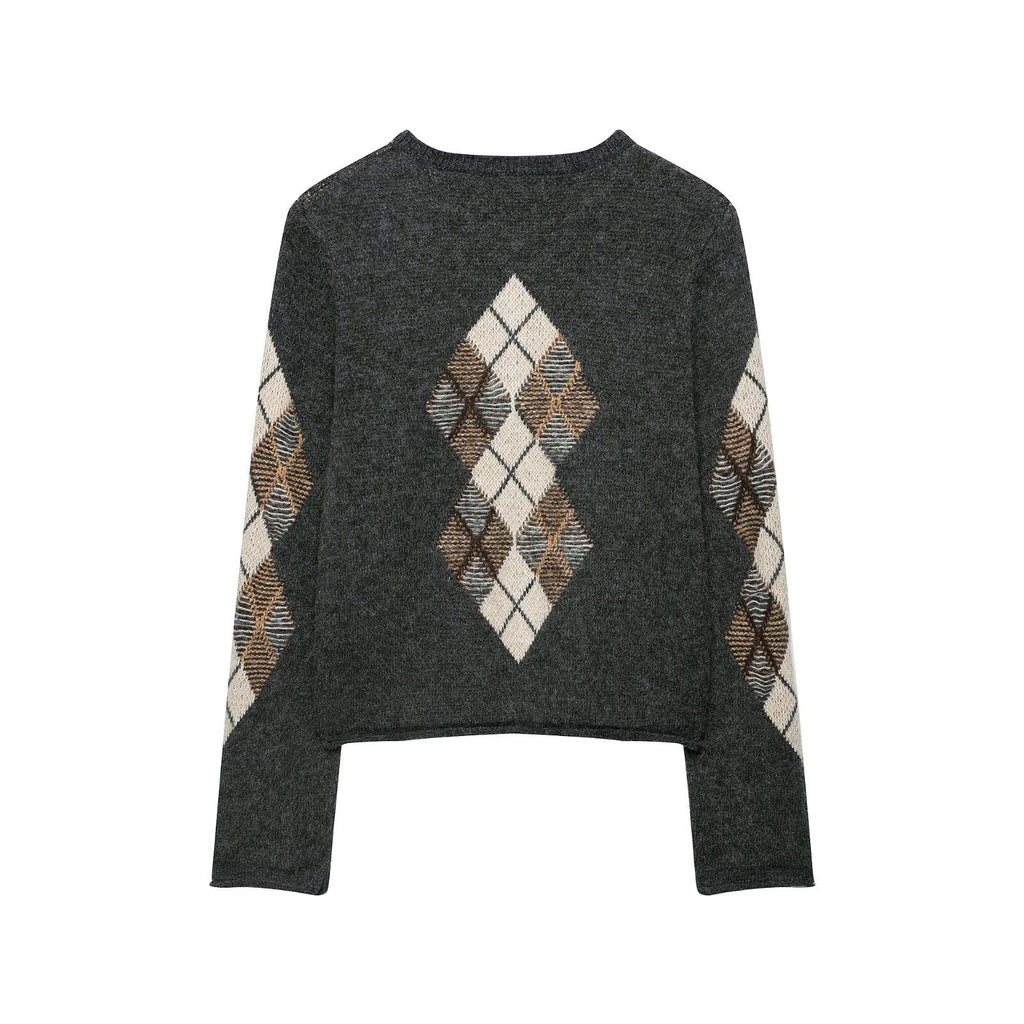 Quilted Knit Cardigan Crew Neck Sweater Top