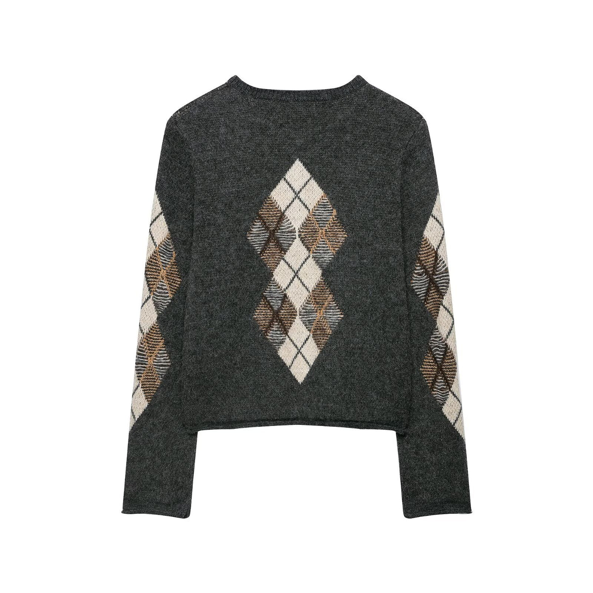 Quilted Knit Cardigan Crew Neck Sweater Top