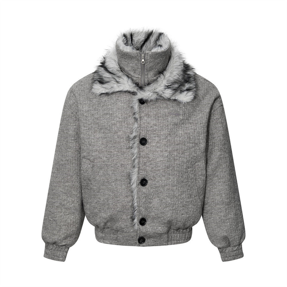 Men's Vibe Style Double-Layer High Neck Knitted Cotton Padded Jacket