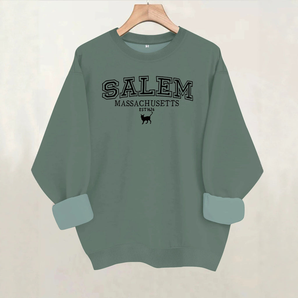Printed loose long sleeved fleece hoodie