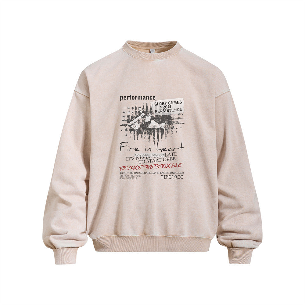 Distressed Wash Dark Silhouette Print Long Sleeve Crew Neck Men's Pullover Sweatshirt
