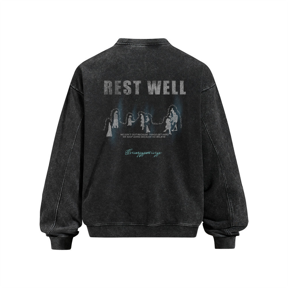 Vintage Distressed Crew Neck Sweatshirt Men Silhouette Print Casual Oversized Pullover
